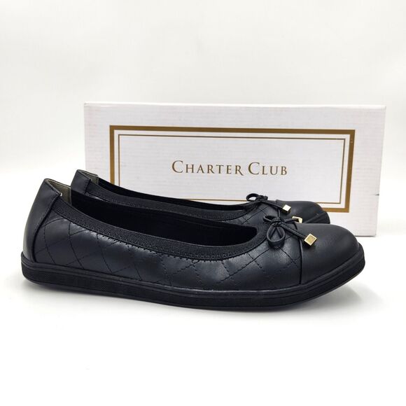 Charter Club Women Black Vegan Leather Rennon Casual Ballet Flats Size 8M - Picture 1 of 3